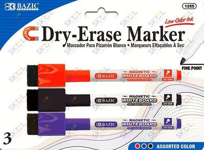 Dry erase assorted magnetic markers 3/pk