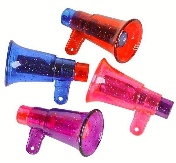 Glitter Megaphone Whistle 2" 12/pk
