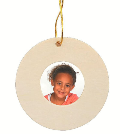 DIY Wood Round Picture Frame Ornaments 3 1/4" holds a 2" photo - 12 Pc.