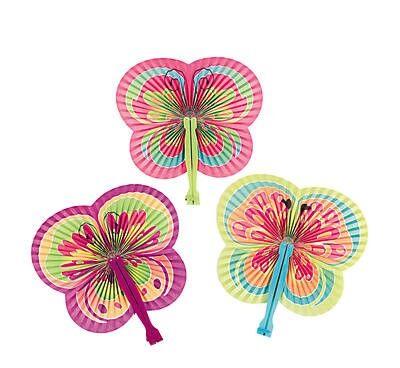 Paper Colorful Butterfly-Shaped Folding Fans 12/pk