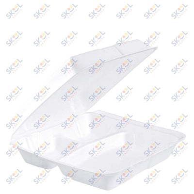 Foam Hinged Container, 9.5 in 3 Compartment 100/pk
