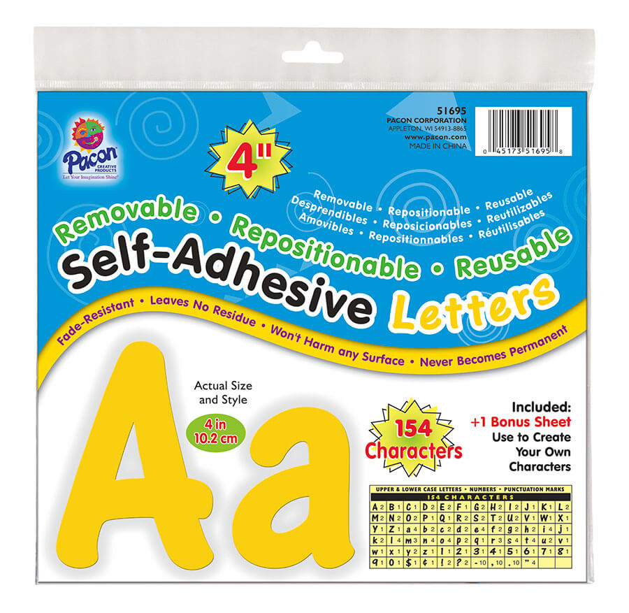 Self-Adhesive Letters, 4", 154 Characters Cheery Font