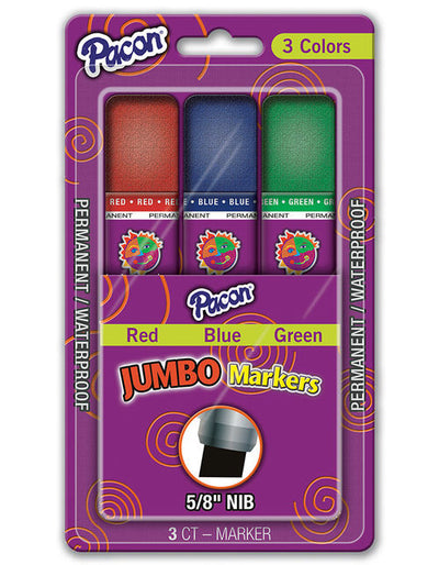 Jumbo Markers, 3 Assorted Colors, 5/8" Nib, 3 Markers