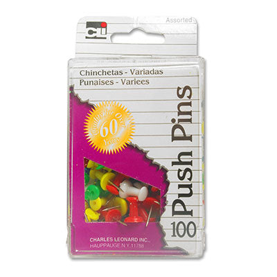 Push Pins Plastic Assorted 100/Pack