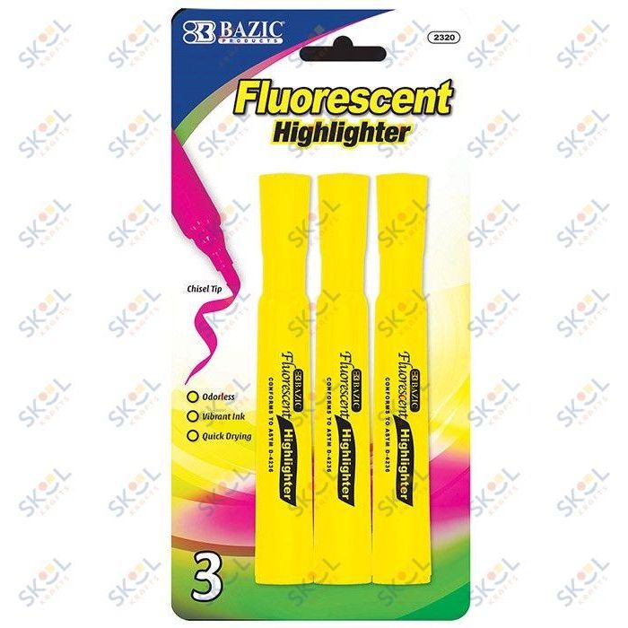 Yellow Desk Style Fluorescent Highlighters (3/Pack)