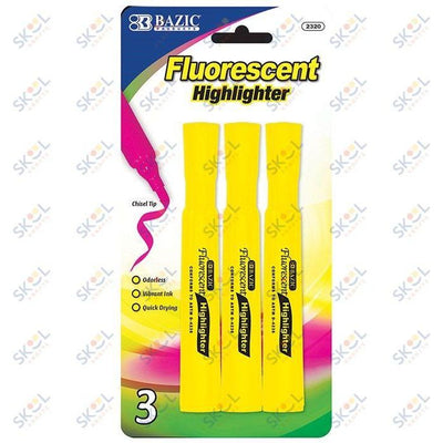 Yellow Desk Style Fluorescent Highlighters (3/Pack)