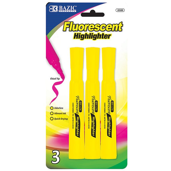Yellow Desk Style Fluorescent Highlighters (3/Pack)