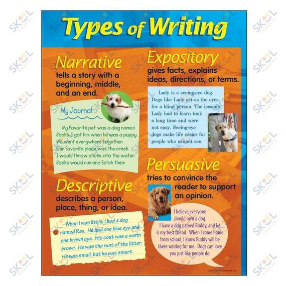 Types of Writing Learning Chart 17" x 22" 1/pk