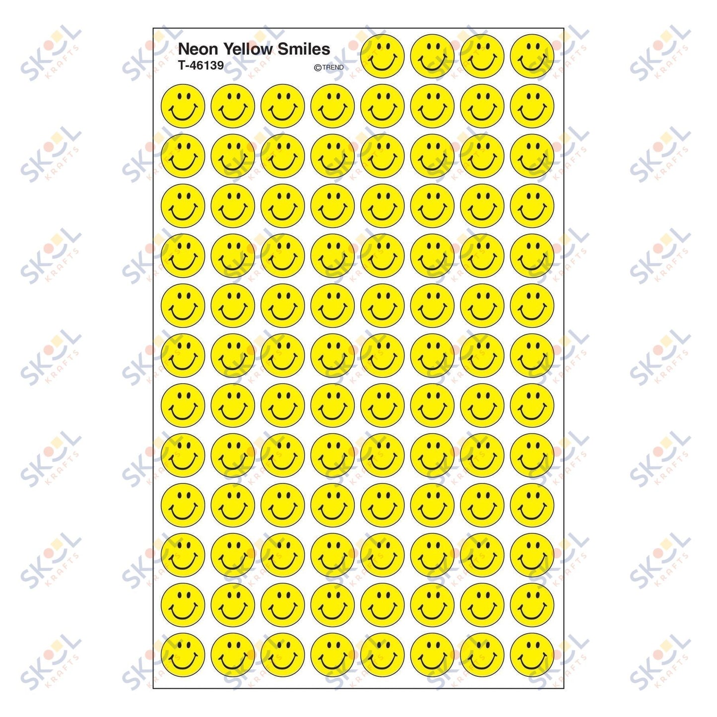 Neon Yellow Smile Stickers 7/16" (8 Sheets)