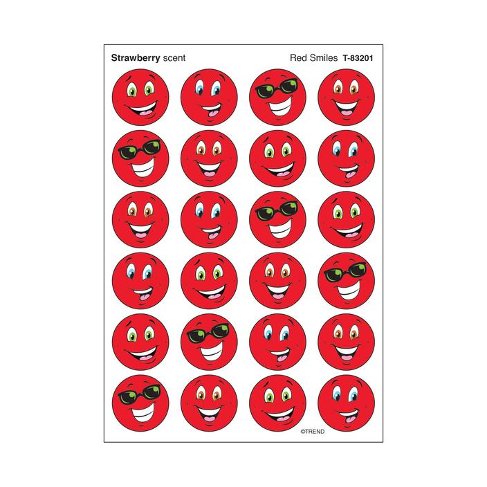 Small Red Smile, Strawberry Scent Stickers 7/8" 96/pk