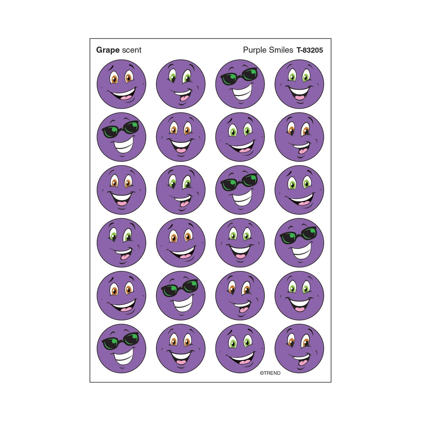 Small Purple Smiles Grape Scent Stickers 7/8" 96/pk