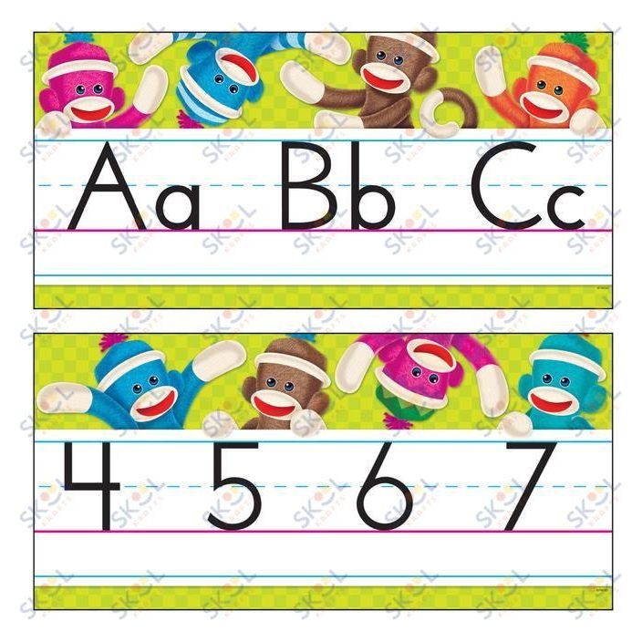 Sock Monkeys Alphabet Manuscript Bulletin Board 8 1/2in x 16 3/4ft 12/pk (Discontinued)