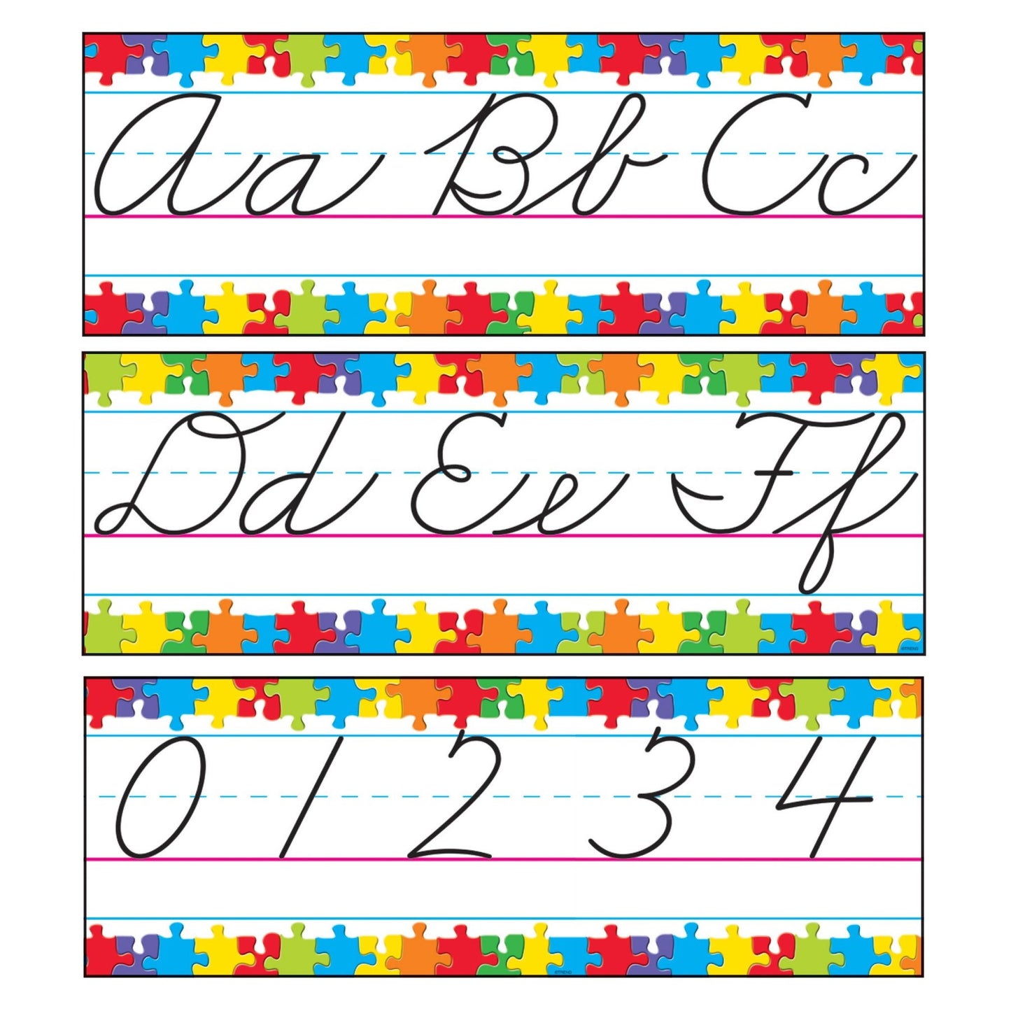 Jigsaw Alphabet Cursive Bulletin Board Set 6 1/2in x 17ft 9/pk