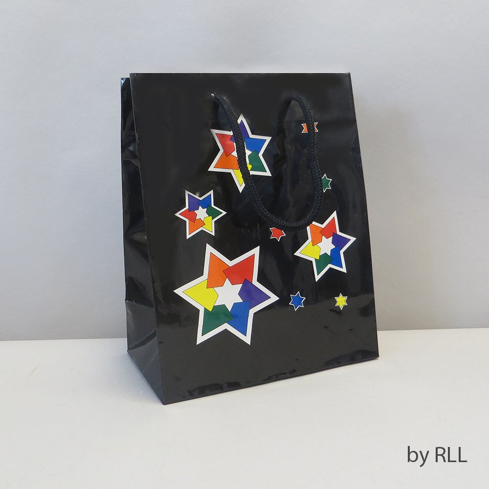 Black Gift Bag with Mulitcolored Stars