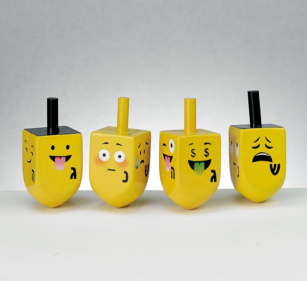 Wood Dreidels with Emojis 4/pk