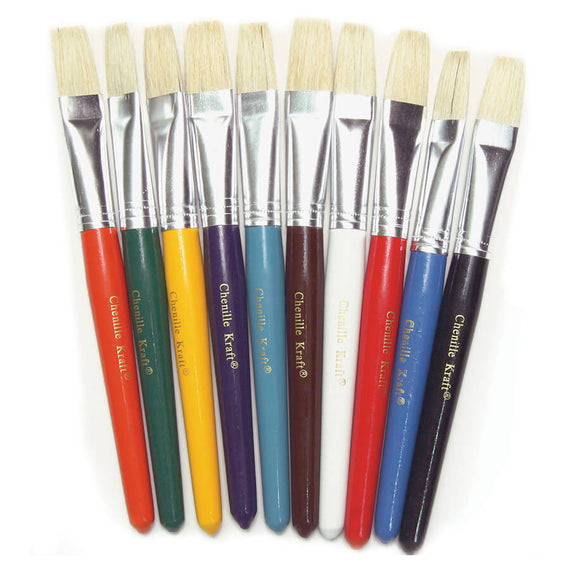 Flat Stubby Brushes, 10 Assorted Colors, 7.5" Long, 10 Brushes
