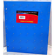 Blue two-pocket poly folder with red label, durable plastic for organizing papers.