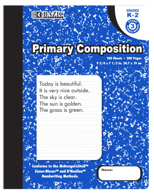 Primary Marble Composition Book Grades K-2 100 pages