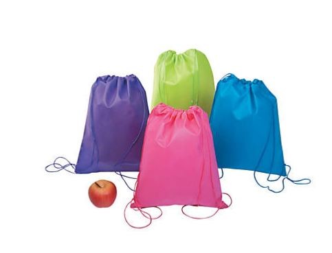 Nonwoven Polyester Bright Color Drawstring Bags 12/pk
