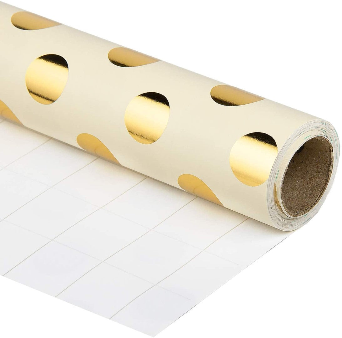 Gift Wrapping Paper Roll-Gold Foil Dots 30" x 32.8ft