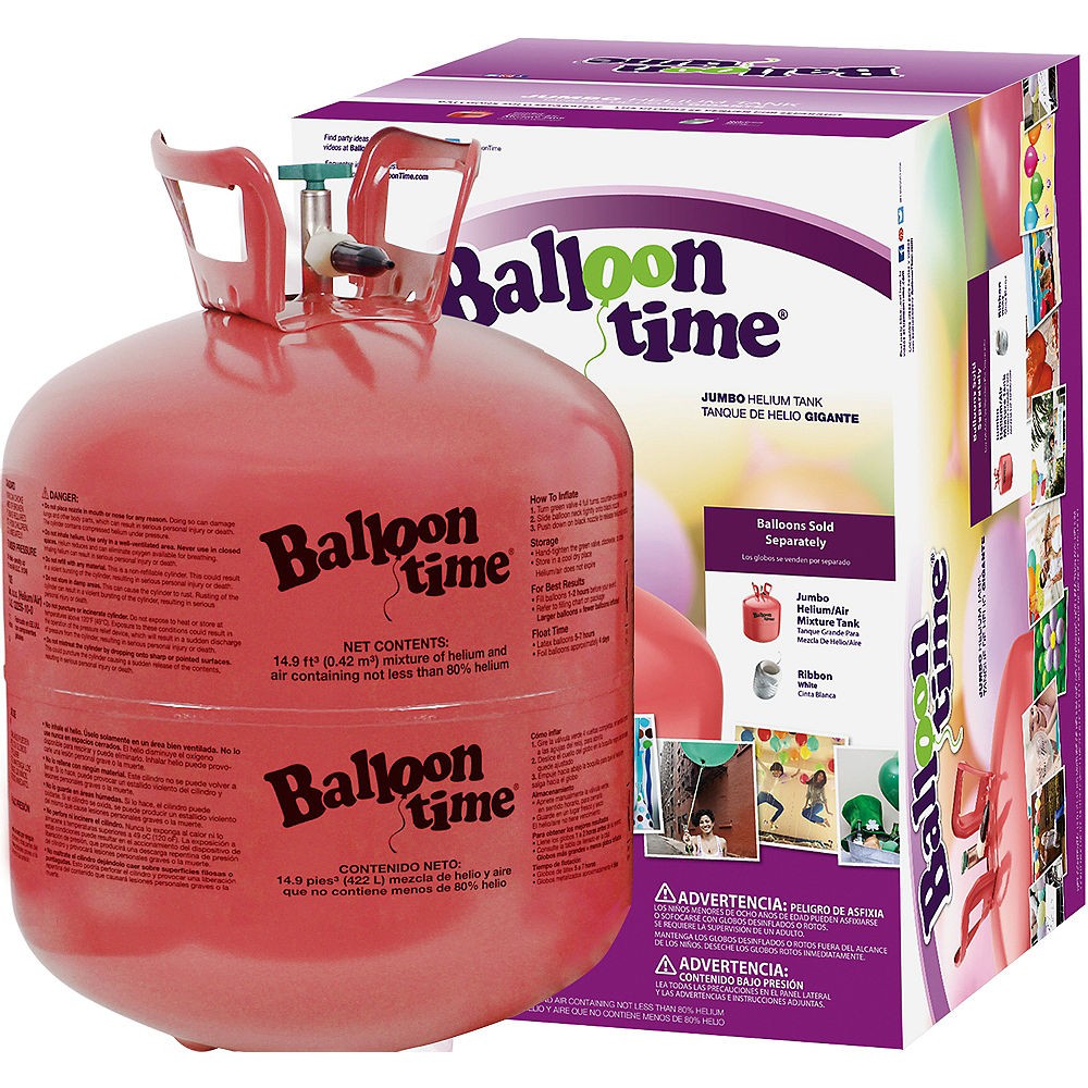 Balloon Time Large Helium Tank With 72 Balloons and Ribbon