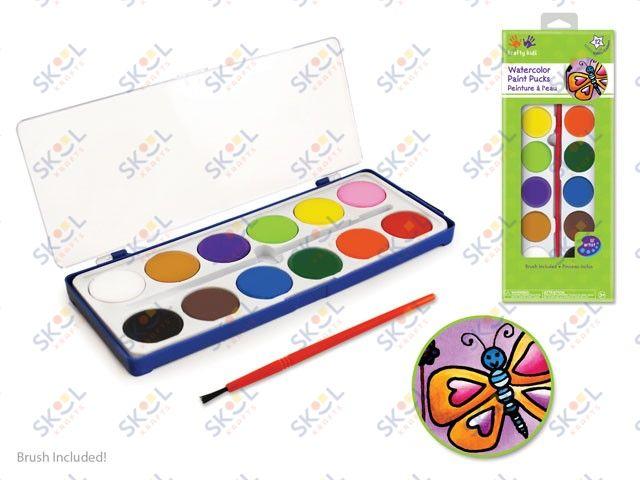 Watercolor Paint Pucks x12 w/Brush