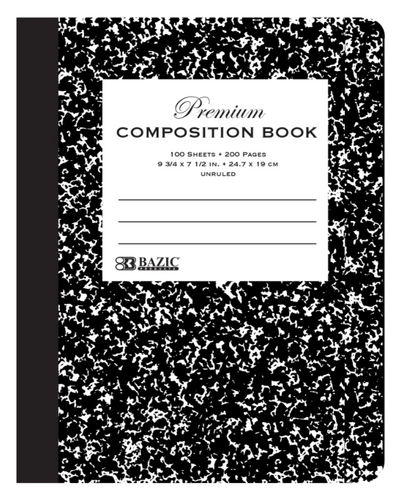 Black Composition Book Unruled 100 sheets
