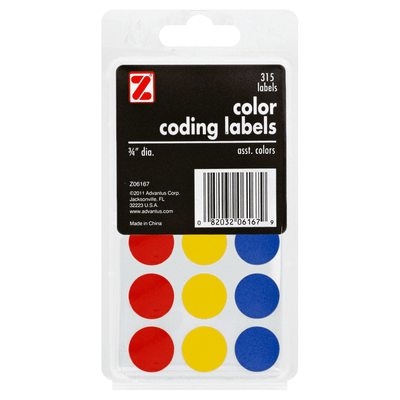 Color Coding Assorted Labels 3/4" 315/pk