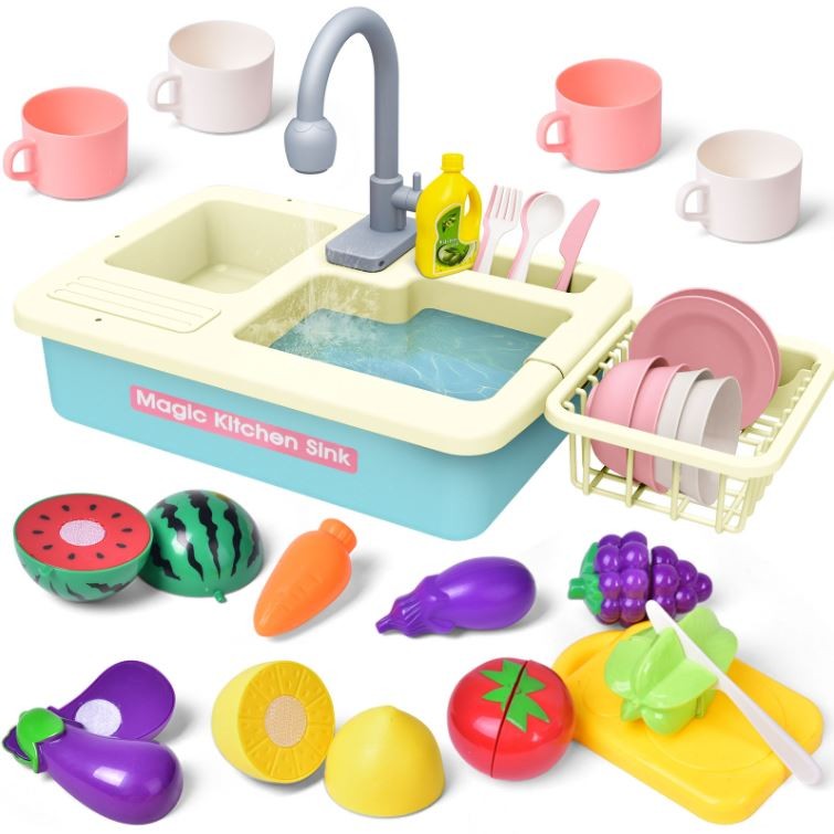 Pretend Play Sink Toys, Include Play Food, 31pcs,