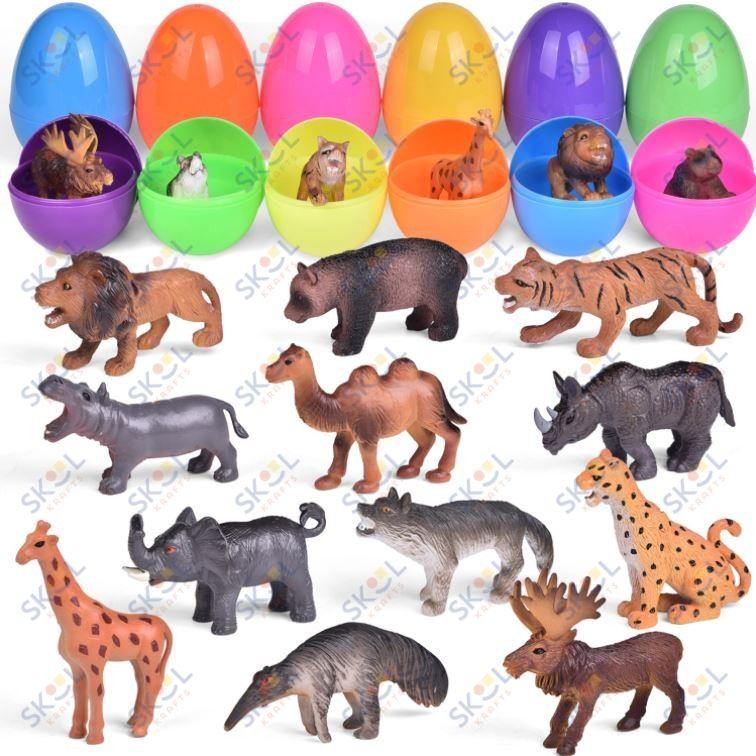 Easter Eggs Prefilled with Wild Animal Figures, 12/pk