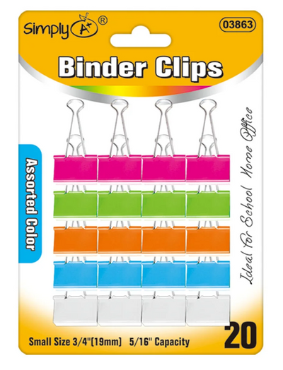 Binder Clips Assorted Color 3/4" 20/pk