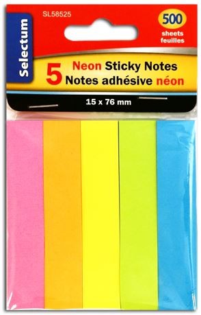 5 Color Sticky Notes,500 Sheets,1/2" x 3"