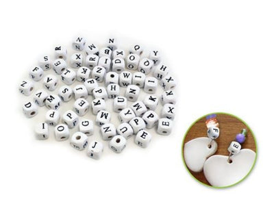 Letter Wood Beads White 10mm 60/pk