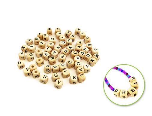 Wood Letter Beads Natural 10mm 60/pk