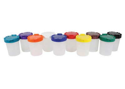 No-Spill Round Paint Cups with Colored Lids, 3" 10 Cups