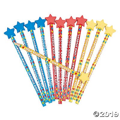 Wooden Star Student Pencils with Eraser Top 12/pk